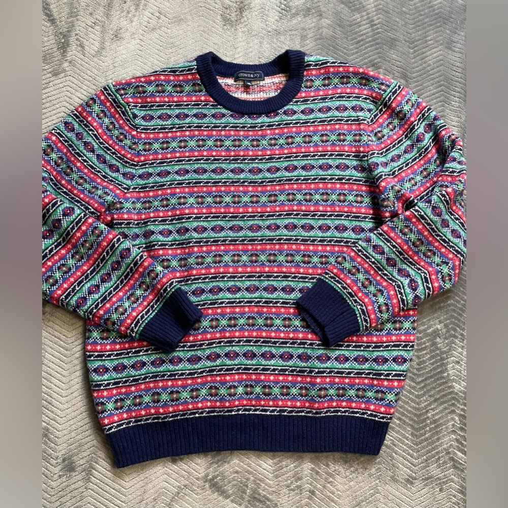 Men’s Crown &‎ Ivy Fair Isle Multi Geo Wool Blend Sweater XXL